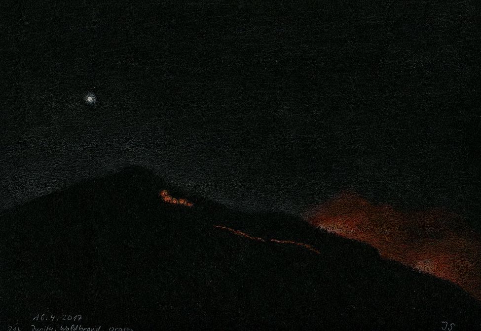 Forest Fire with Jupiter near Orasso, Italy